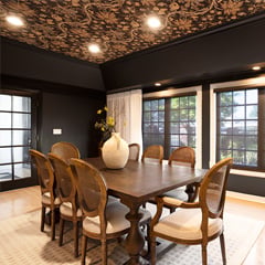 Dining room with drapes