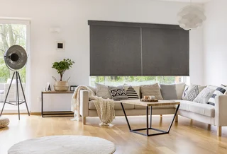 Roller shades in a living room